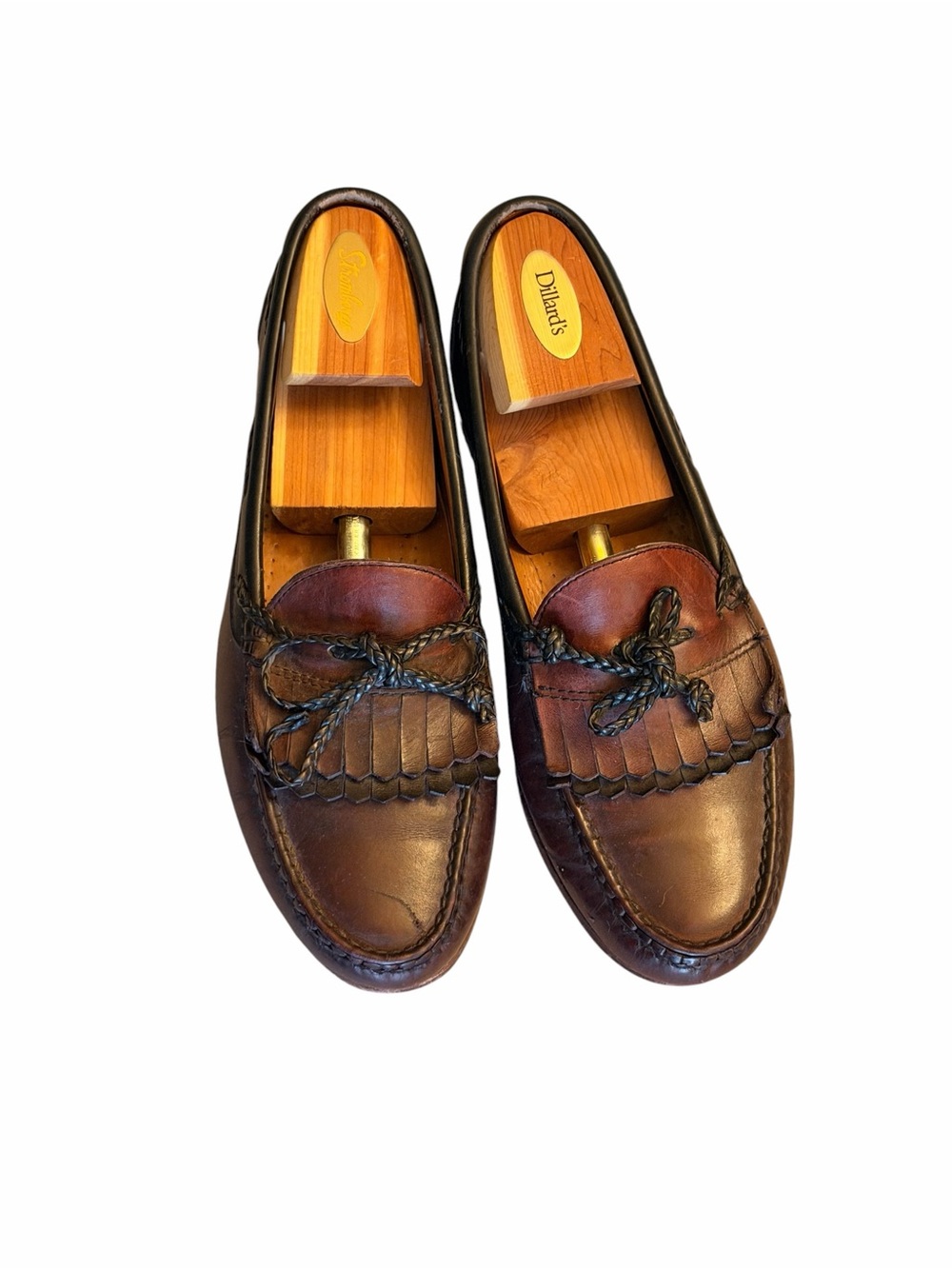 Allen Edmonds Brown Leather Kiltie Loafers with Braided Tassels